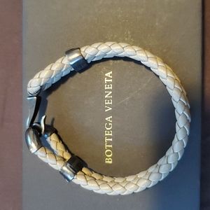 Bottega Veneta Intrecciato Leather and Silver Hook Bracelet - Mens Small EUC